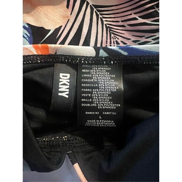 DKNY Women’s Size Large One Piece Tummy Control Halter Swimsuit Black Floral - Picture 7 of 7